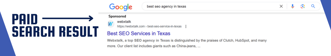 A image showing Best seo agency in TEXAS paid result on google search engine result page  A image showing Best seo agency in TEXAS paid result on google search engine result page